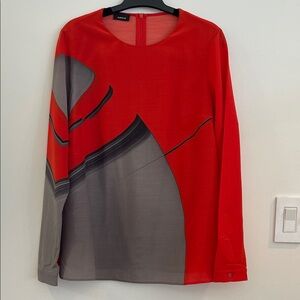 AKRIS Red and Gray Layered Long Sleeve Blouse size 6 NEW